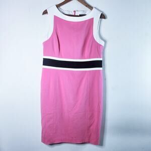 Nine West Womens Pink Black Colorblock Midi Career Sleeveless Dress Size 12